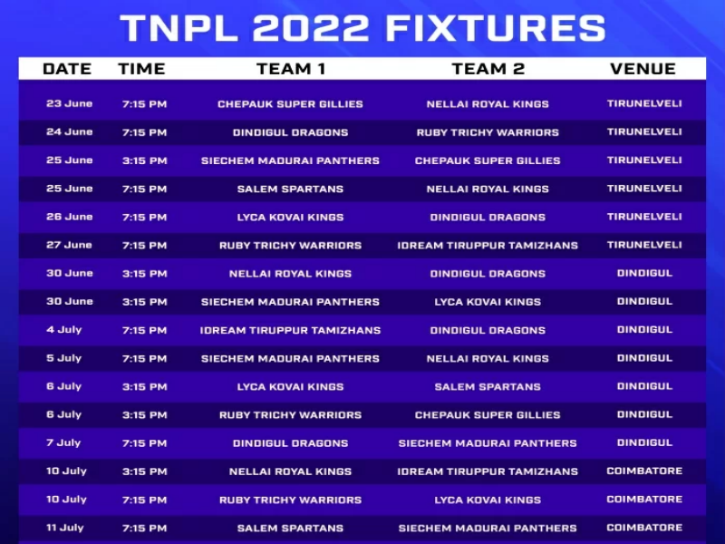 TNPL 2022 Schedule